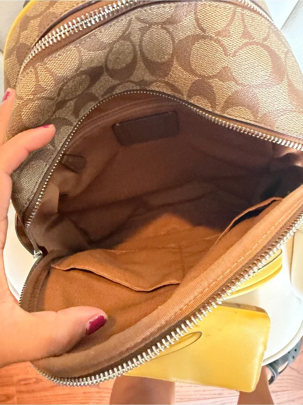 Butter Yellow Coach Backpack and Pouch